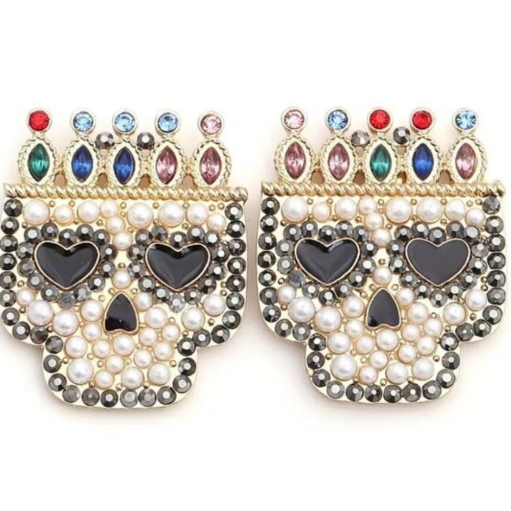 New! Skull Earrings with Pearls and Gems | NWOT